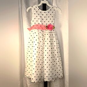 Cute White‎ Polka Dot Kids Spring Or Easter Dress with Pink Sash